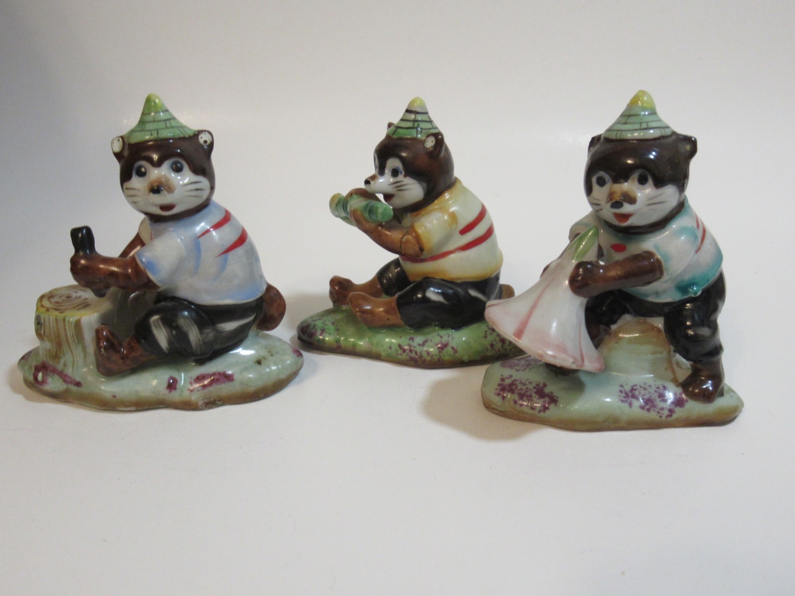 3 Occupied Japan Bears Animals Playing Instruments 4″ Anthropomorphic