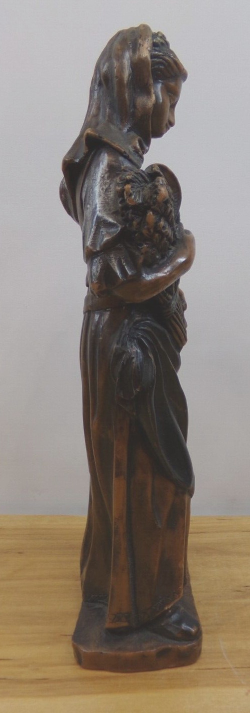 Vintage German Wax Figurine of Lady Carrying a Bundle of Wheat 13 inches Tall
