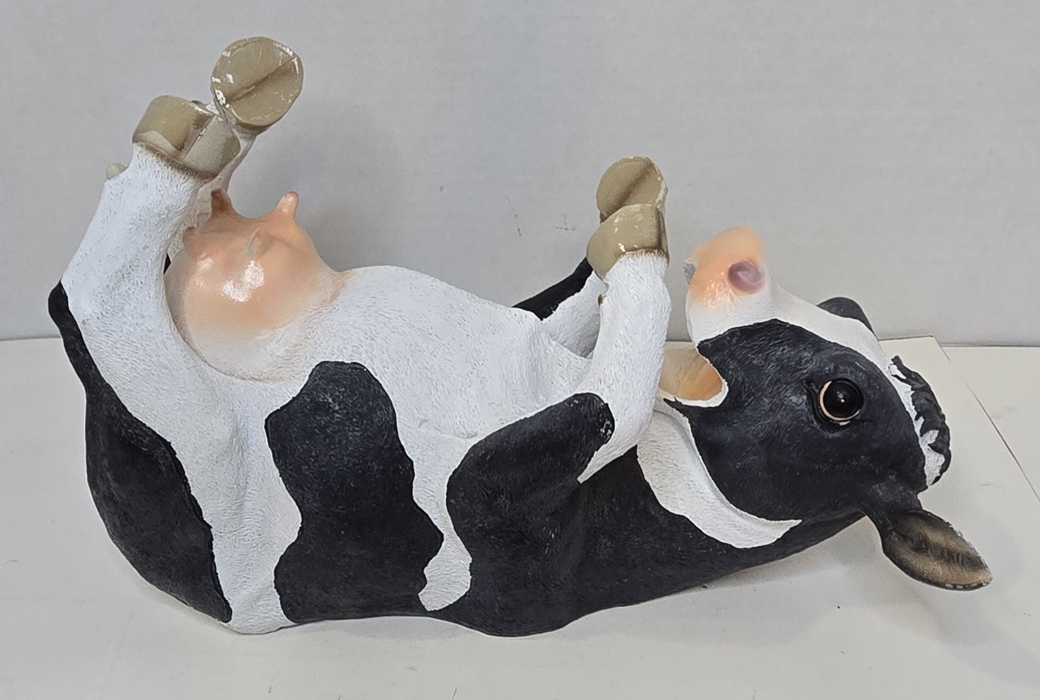 Cow Figurine DWK 2014 Spotted White Black Resin Single Wine Bottle Holder