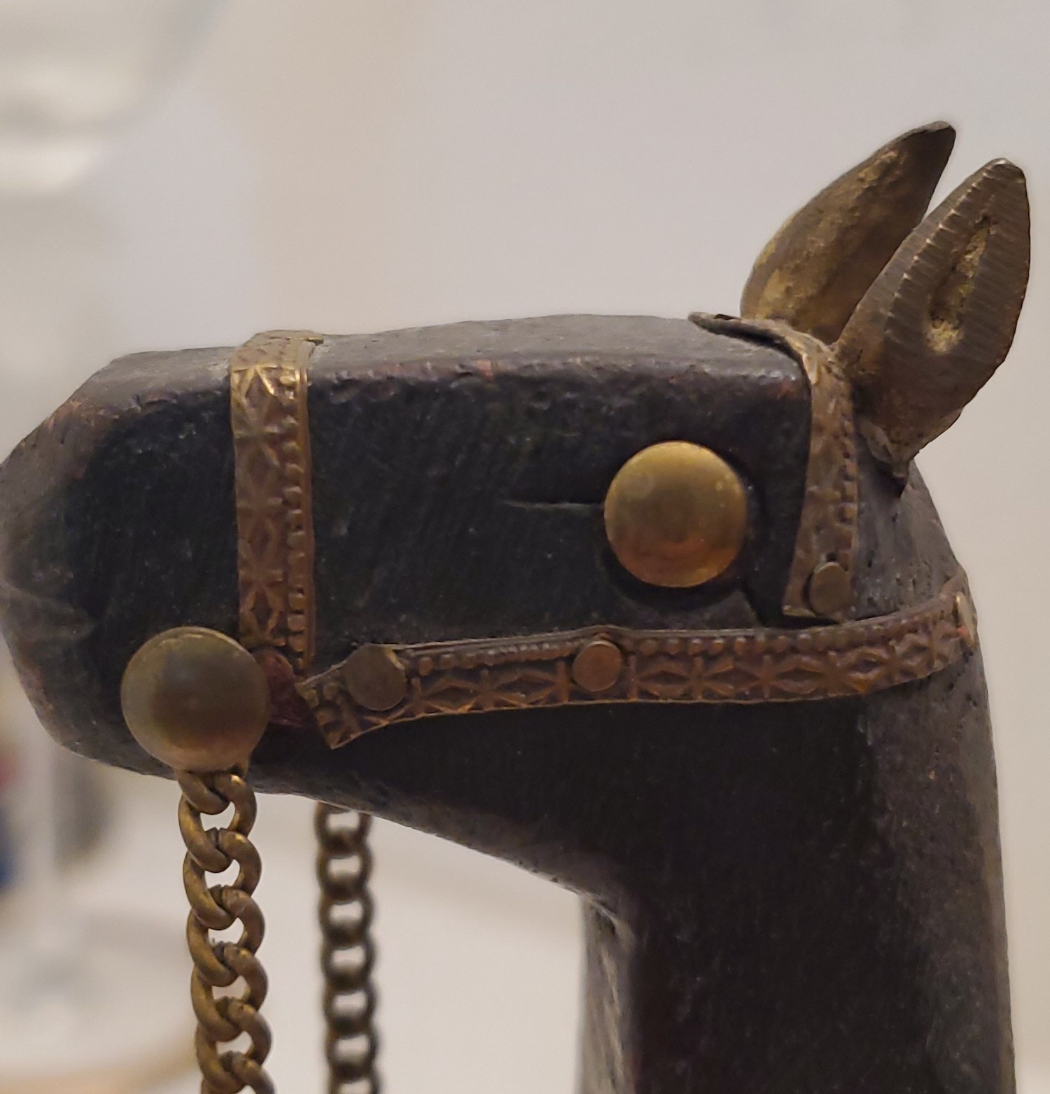 Vintage Rajasthan Hand Carved Wood Camel – Mother of Pearl & Brass Inlay 8″