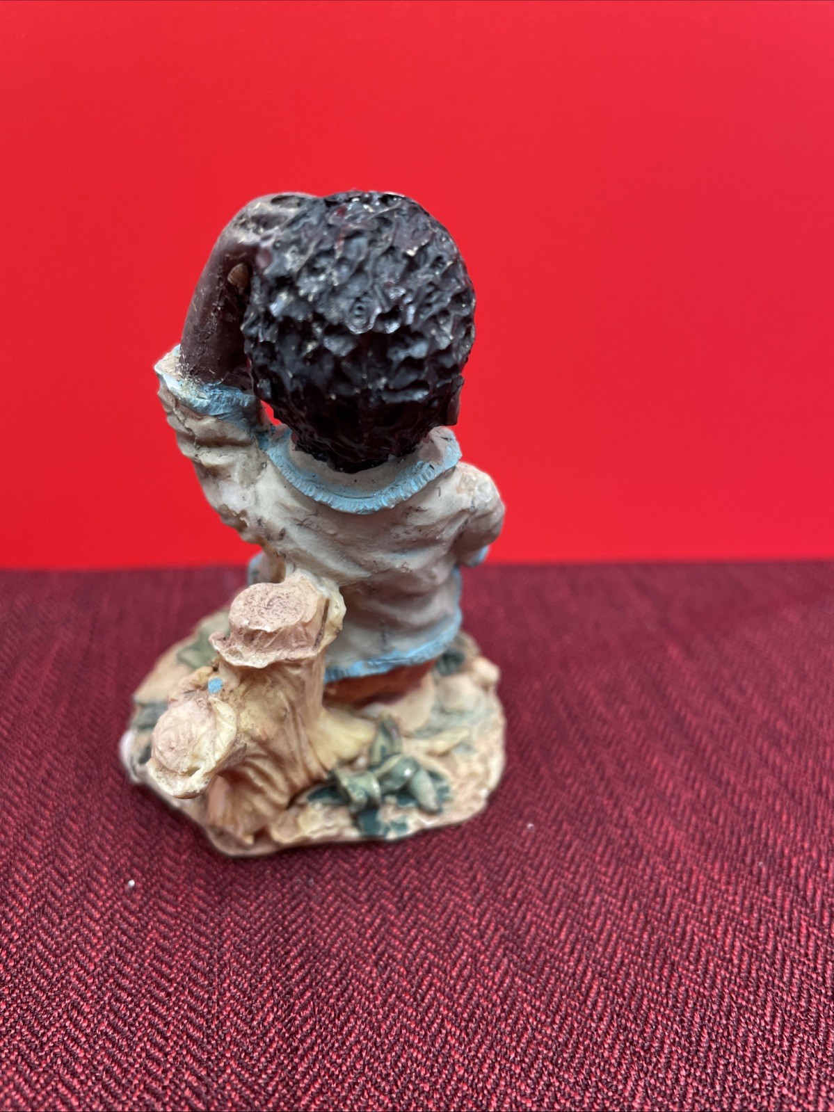 African American Black Young Boy Child Sitting On Stump Flowers Hand Head Resin