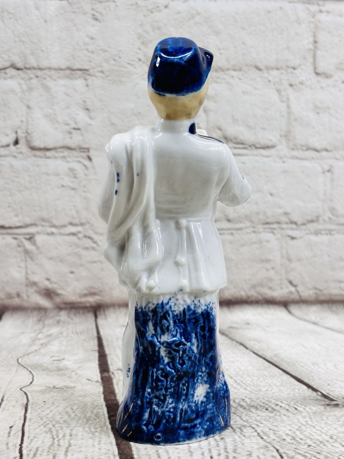 Antique German Porcelain Trade Figurines Blue Gold Policeman Postman Set 7.5”