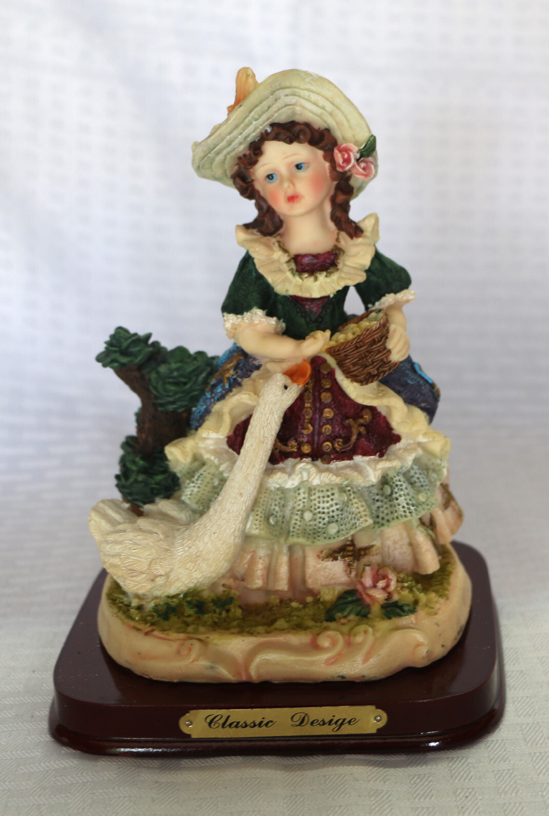1700’s Baroque Rococo Style Resin Figurine Girl Feeding Goose