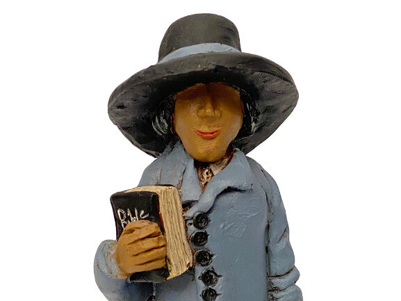 Mid Century 6.25 In. Clay Sculpture Amish Man Holding A Bible Vintage 1987