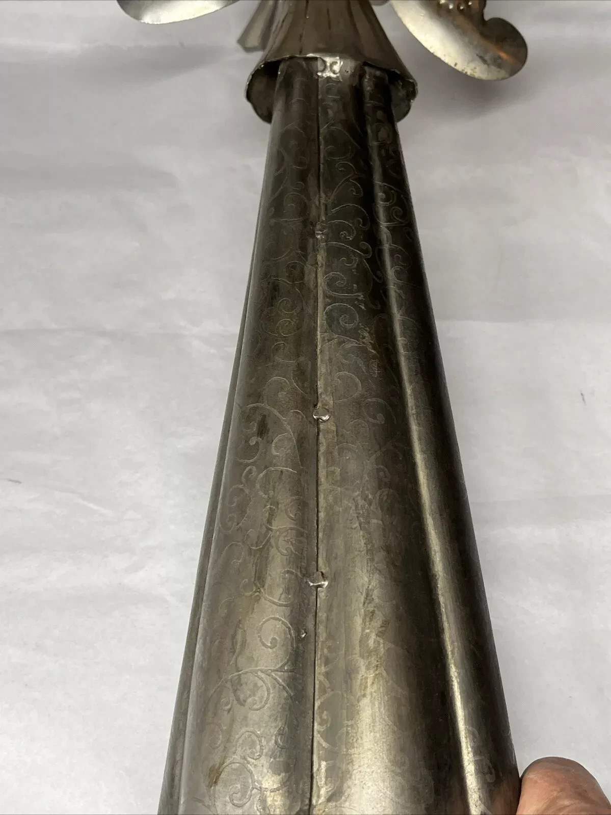 Metal Sculpture Folk Art Angel Playing Horn 17″ Tall Vintage
