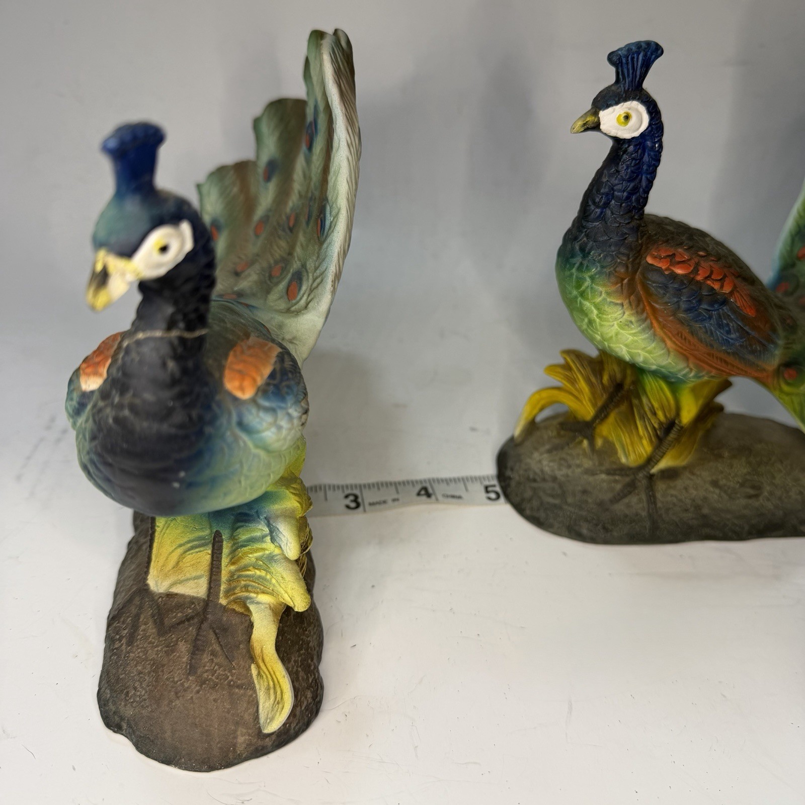 Vintage Ceramic 8.5″ Long Peacock Bird Figurine Artmark Set of 2 Japan