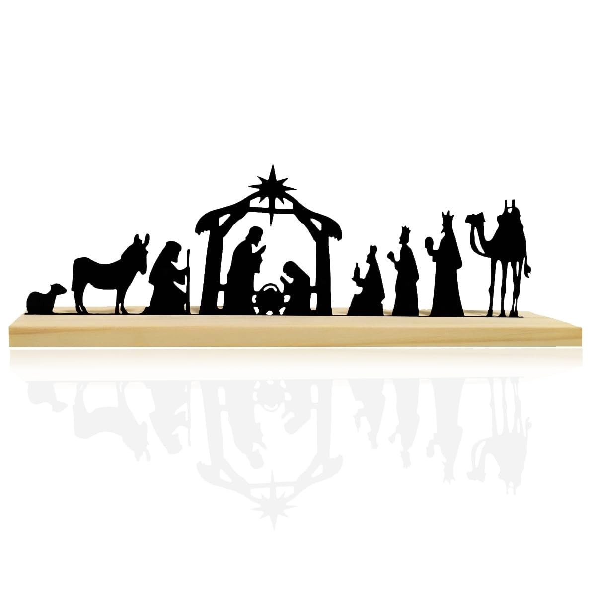 Metal Nativity Set Christmas Decorations Black Metal Nativity Scene with Wood…