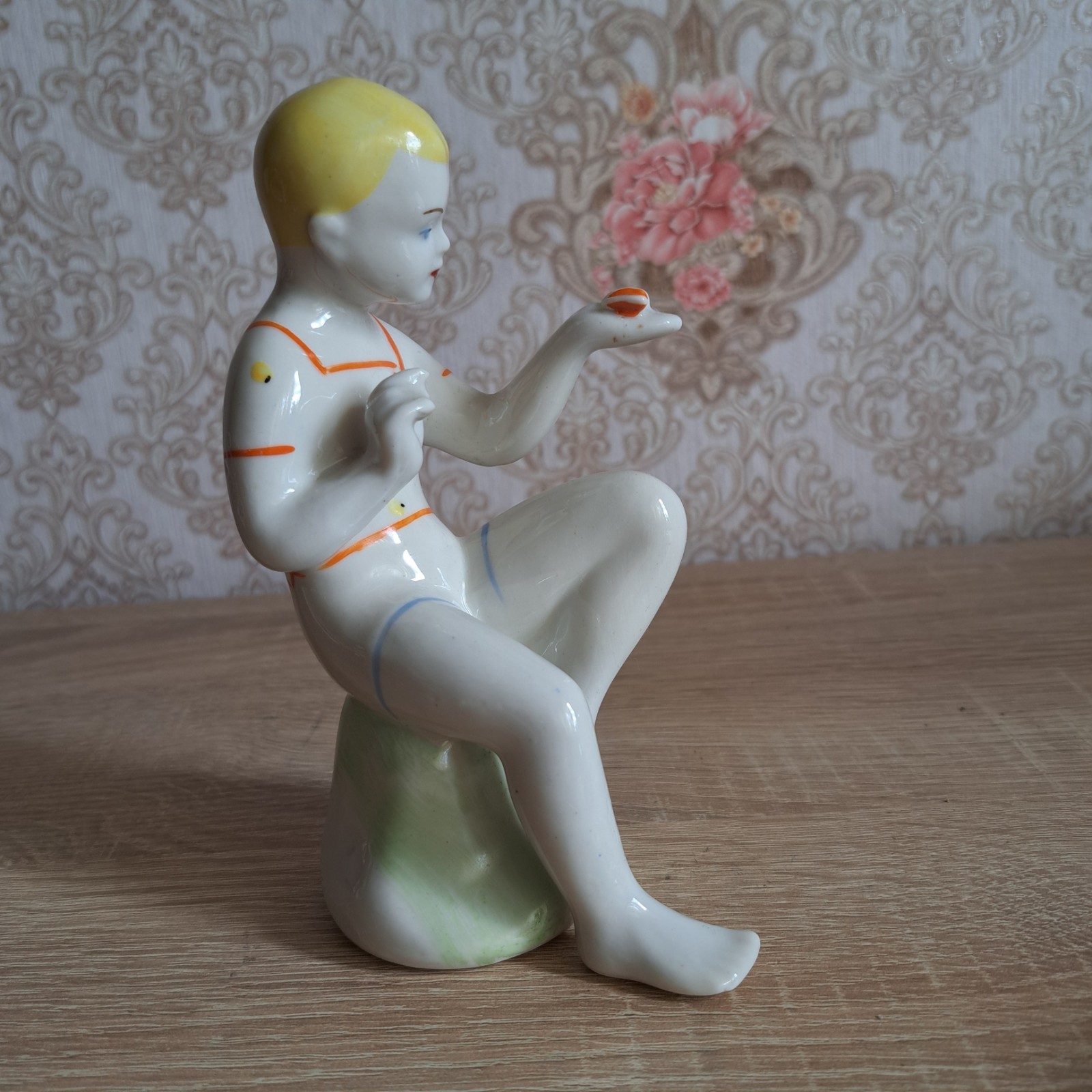 Vintage Ukrainian figurine Boy with a butterfly. porcelain 1950s Polonoe
