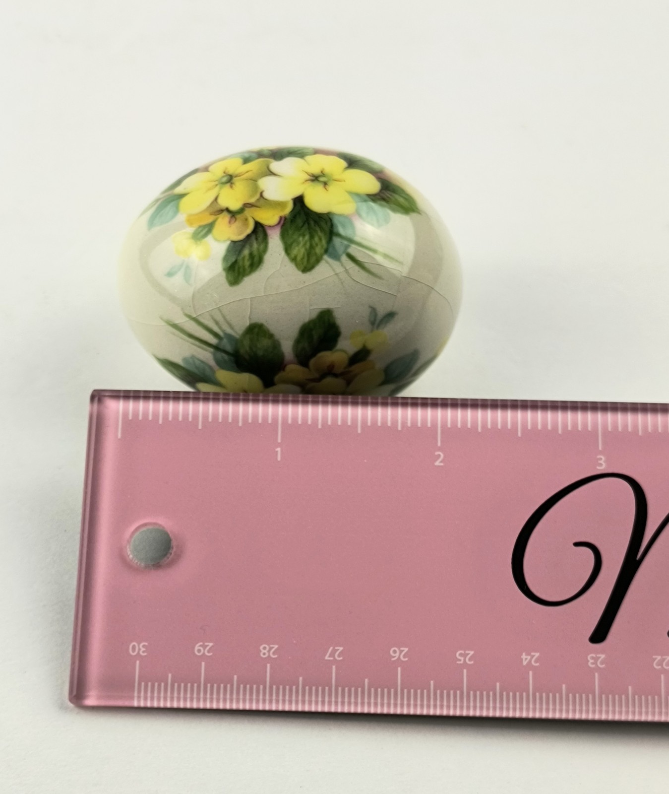 The Egg Lady Decorative Yellow Green Floral Hand Painted Porcelain Egg