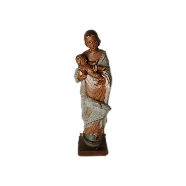 Vtg ANRI ? Hand Carved Wood Virgin Mary Mother Madonna Jesus Statue 8″ OLD RARE