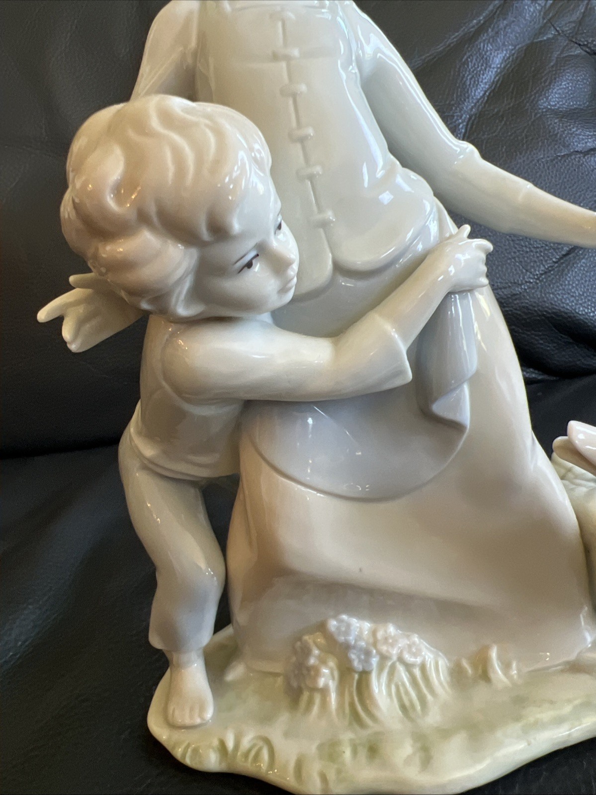 Vintage Crafted Woman Boy And Goose Large Figurine 9 1/2 In