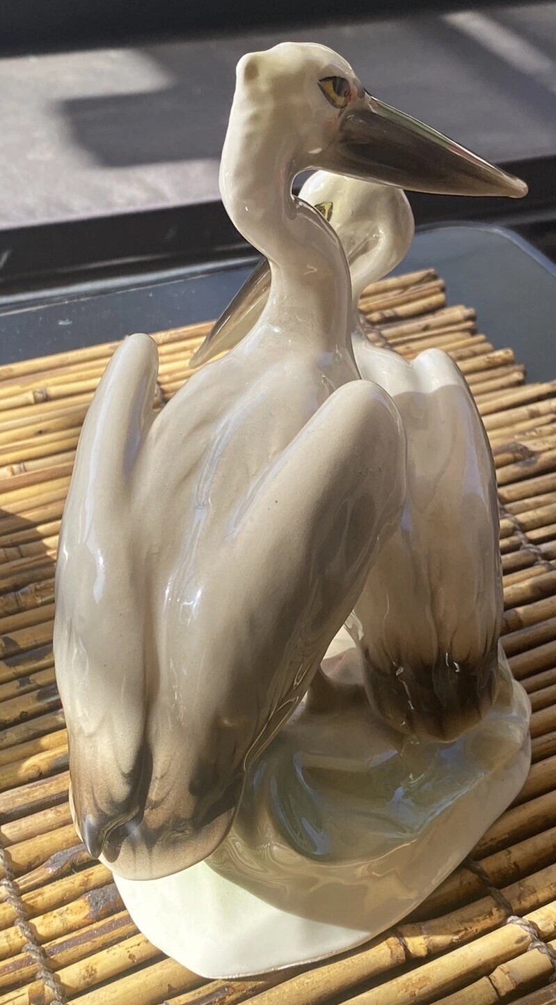 Keramos Wien Austria Signed Royal Belvedere Porcelain Pelicans Vintage Figurine