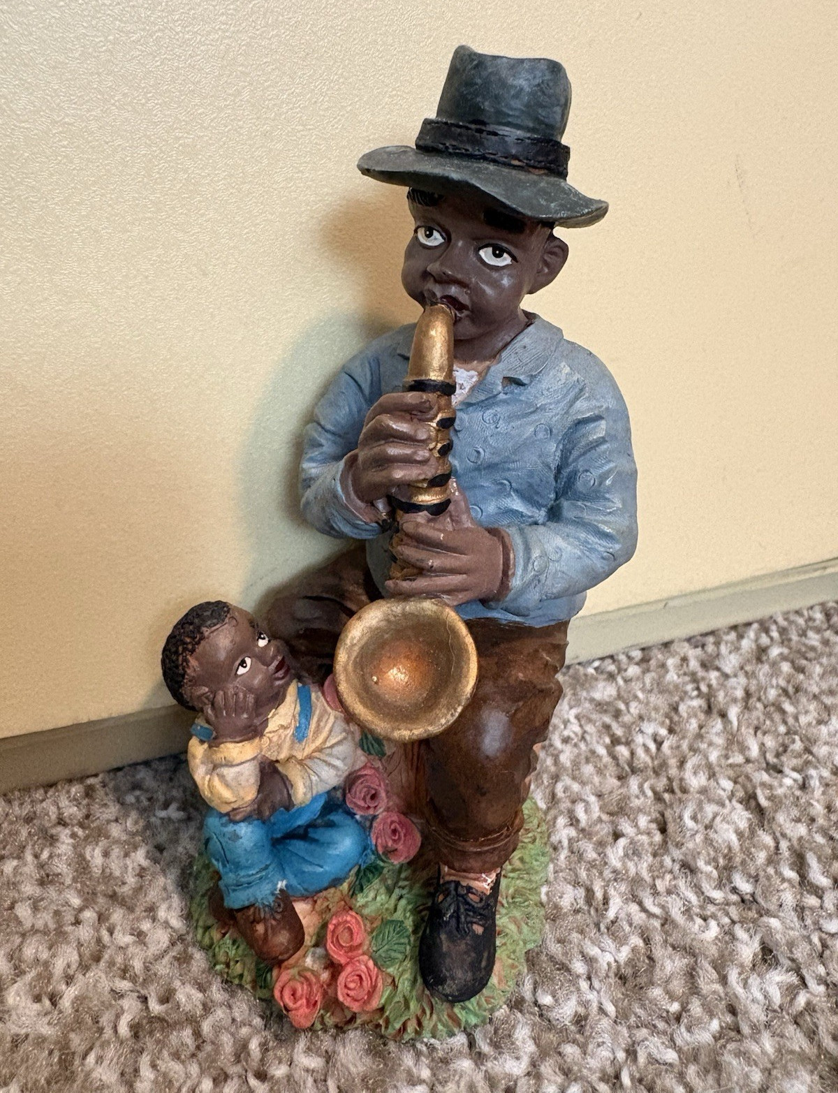 Hand Painted Resin Jazz Musician Saxophone Figurine with Child