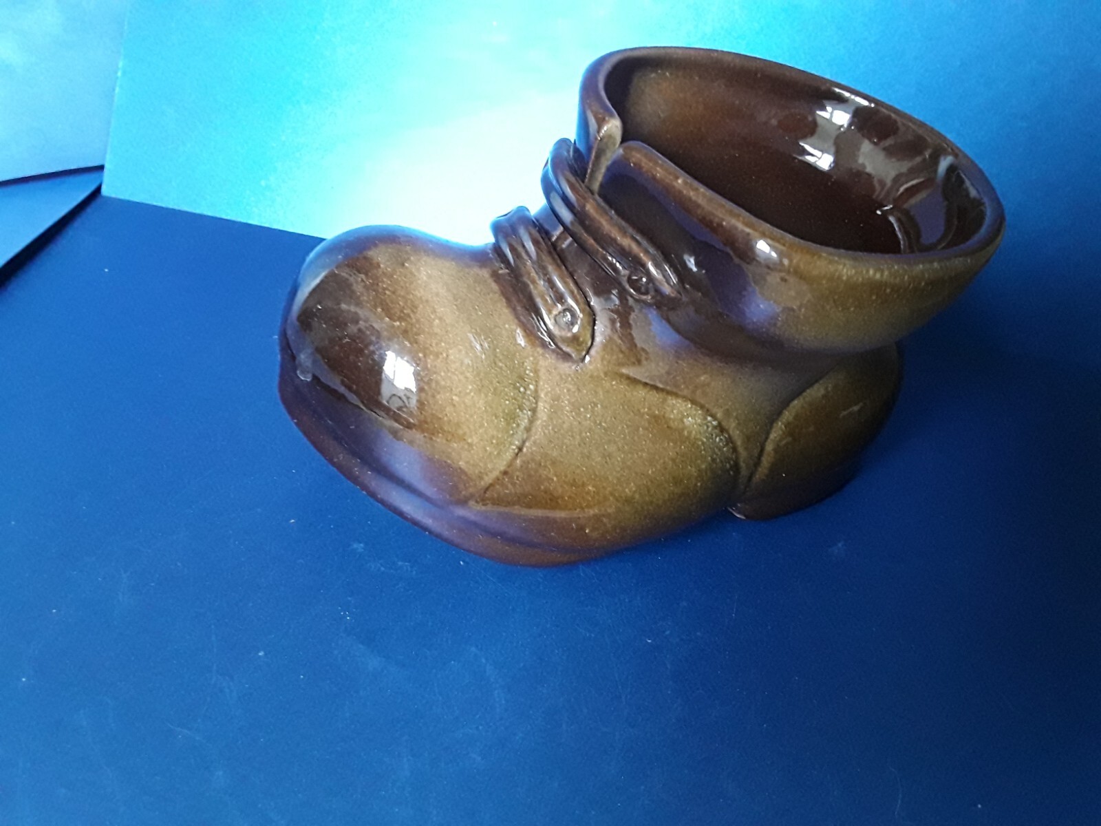Vintage Latvia Pottery Ceramic Shoe figurine Holder Figural Vase Rustic style