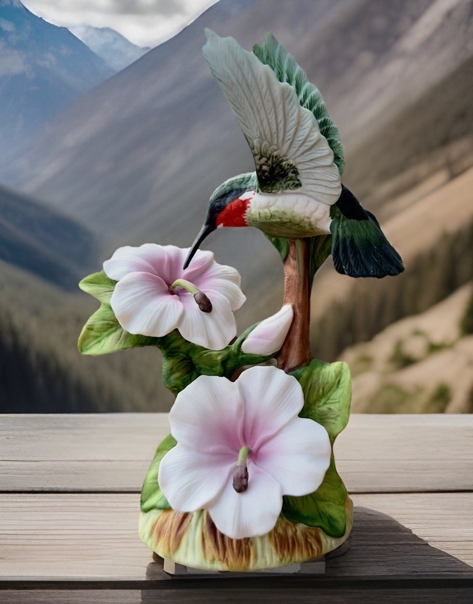 Vtg Gallery Originals Porcelain Hand Painted Hummingbird and Flowers Figurine