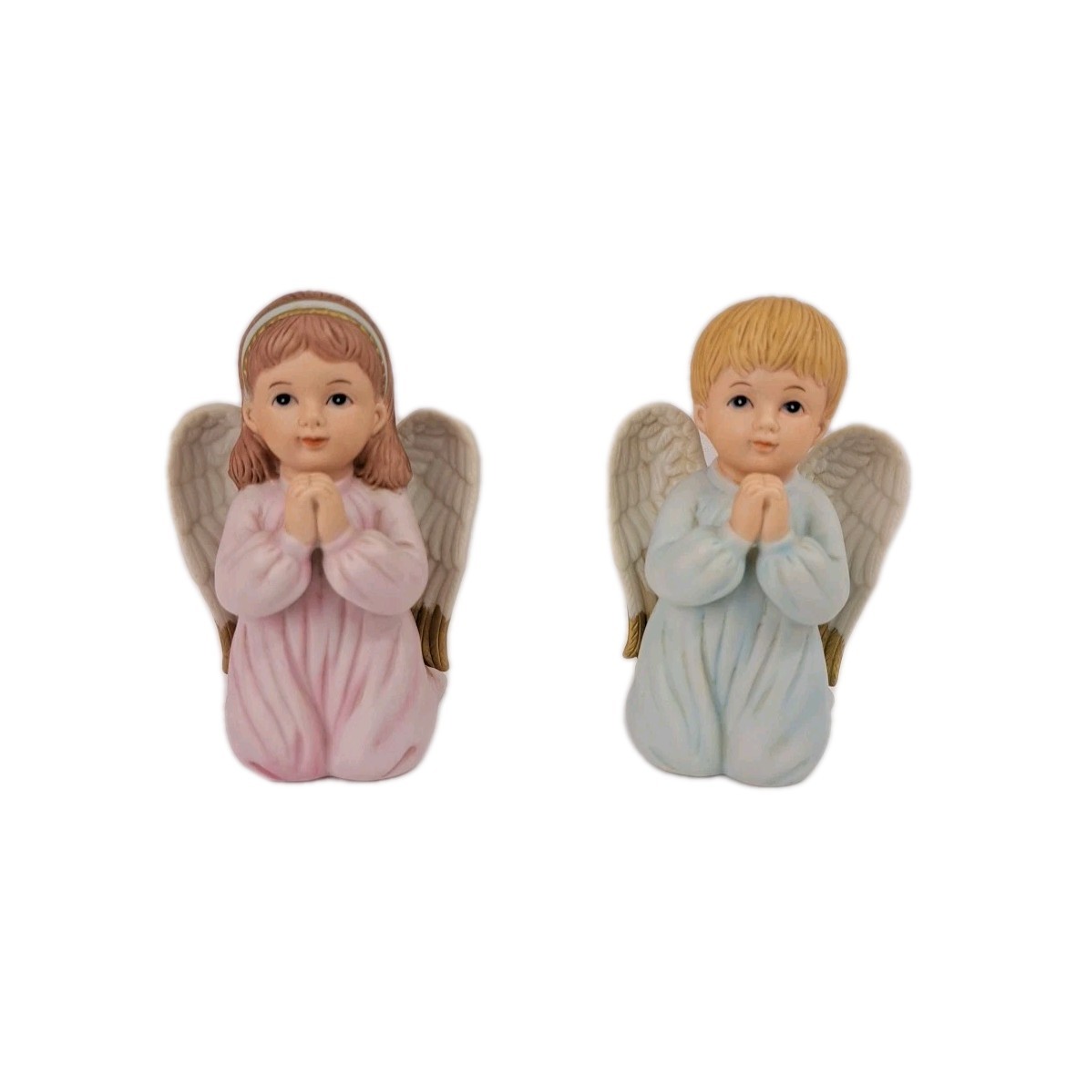 Set Of 2 Praying Angel Figurines Boy Girl Kneeling Religious Home Decor