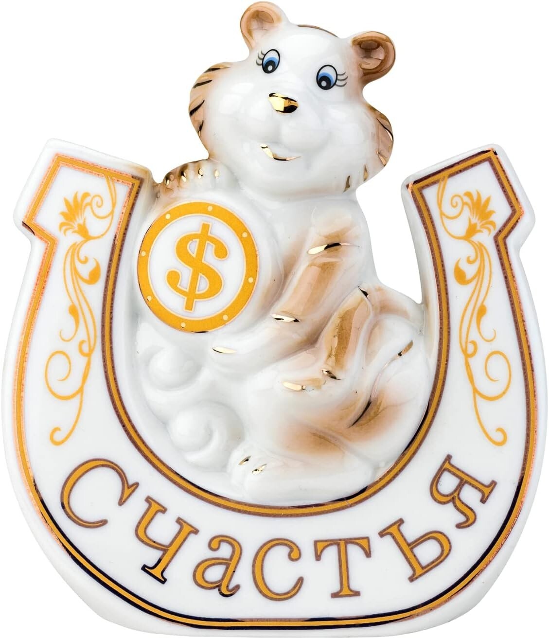 Victoria Bella TA004B 4.25×1.75×4.5-inch Gold Tiger on a Horseshoe Figurine
