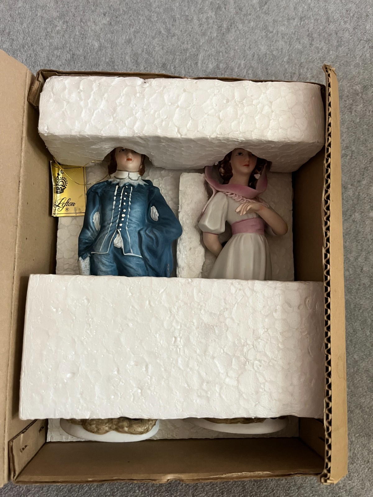 Vintage Lefton Blue Boy & Pinkie Figurines KW387 Limited Edition Japan Box Tag