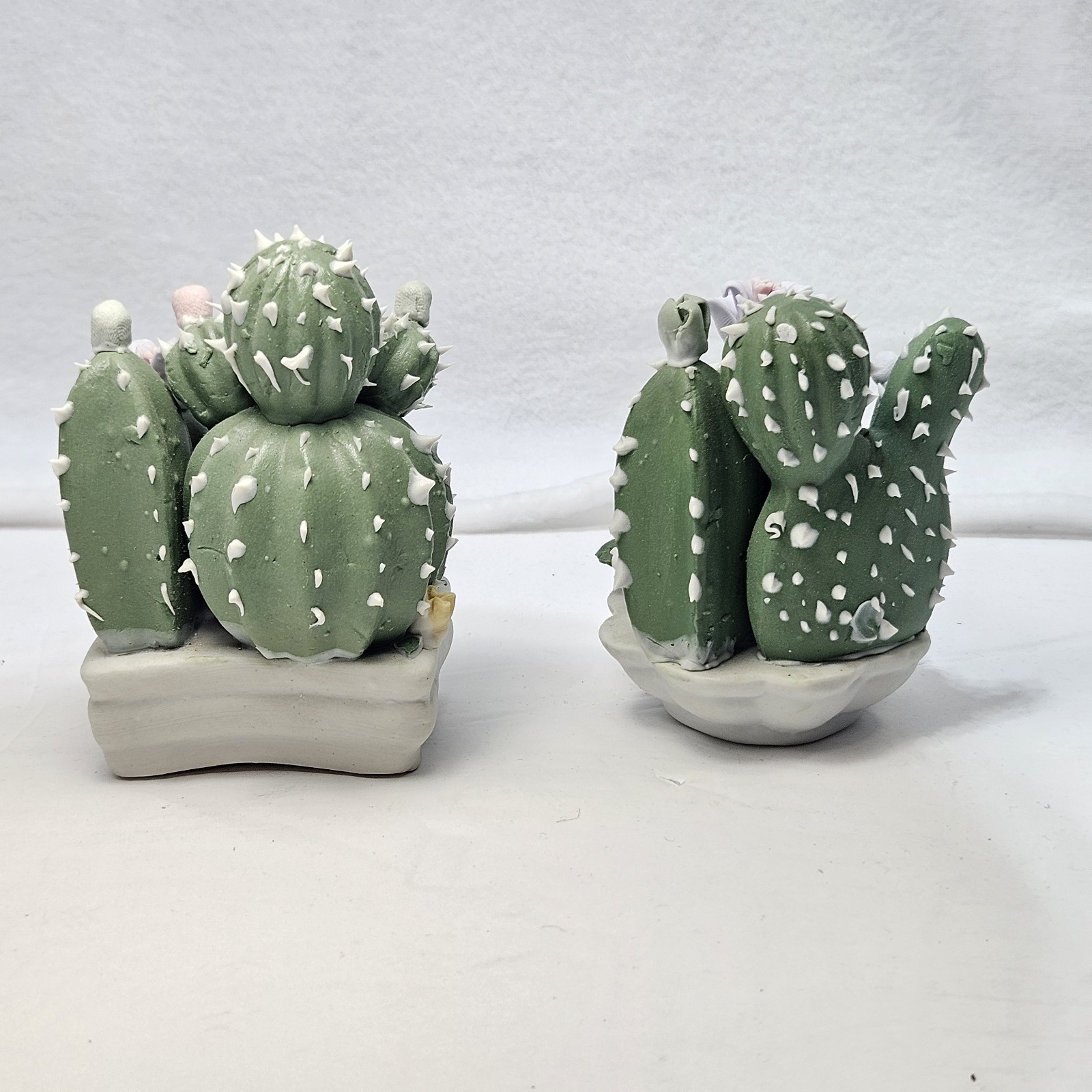 Flowering Cactus Figurine Set 2 Small Southwest Desert Succulent Garden Decor