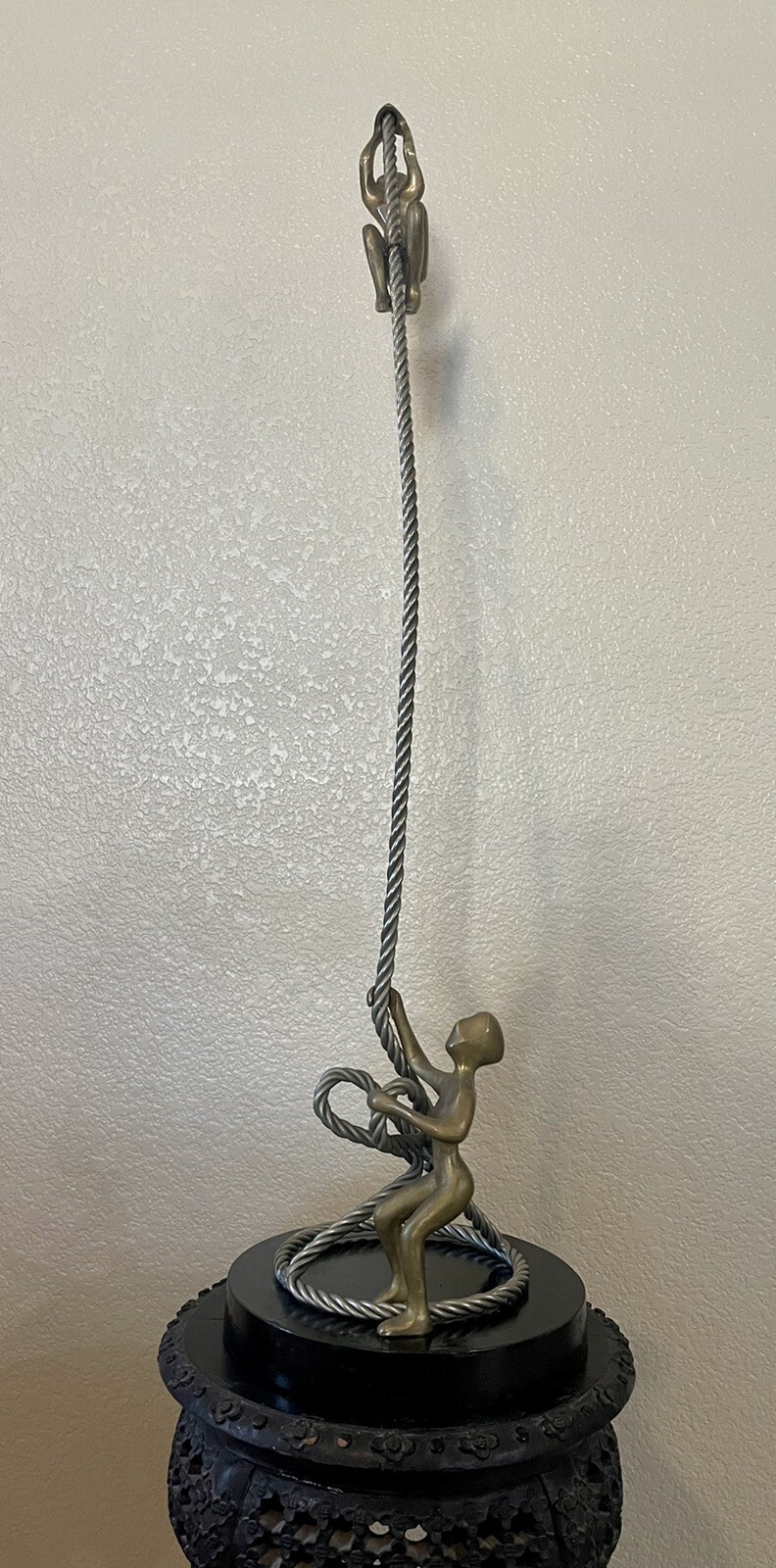 Rope Climbers Bronze Figurines Man Holding rope ~ Free standing Sculpture ~ 33″