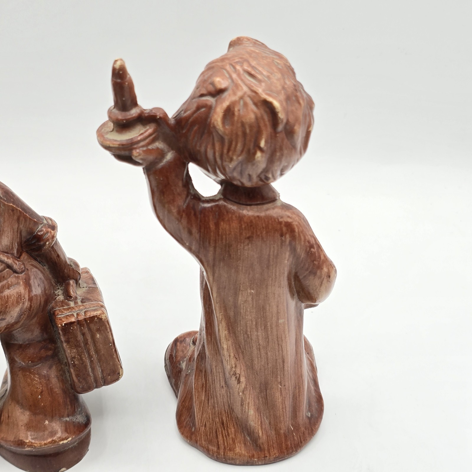 Faux Wood “Runaway Boy” Vtg Plastic Boy With Candle Retro Mcm Pair Figures
