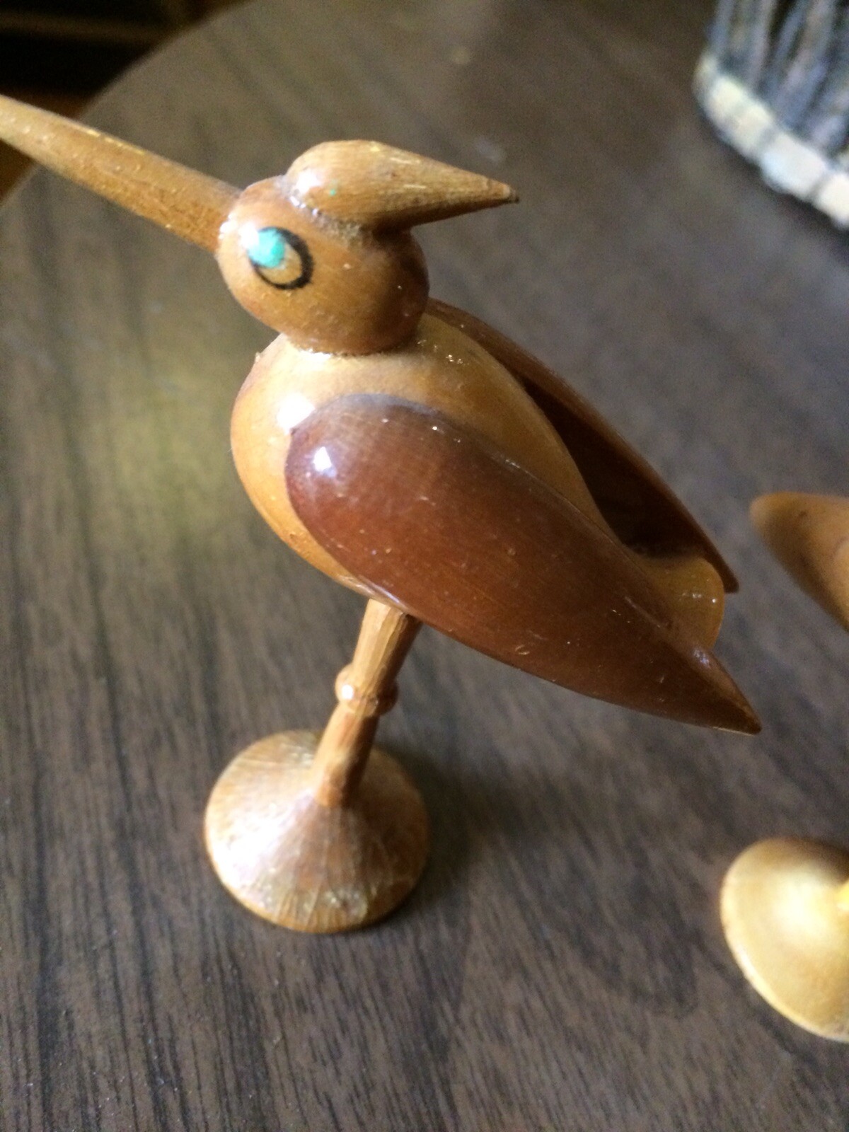 Vintage Mid Century Modern Pair Of Handmade Wood Carved Birds Bird