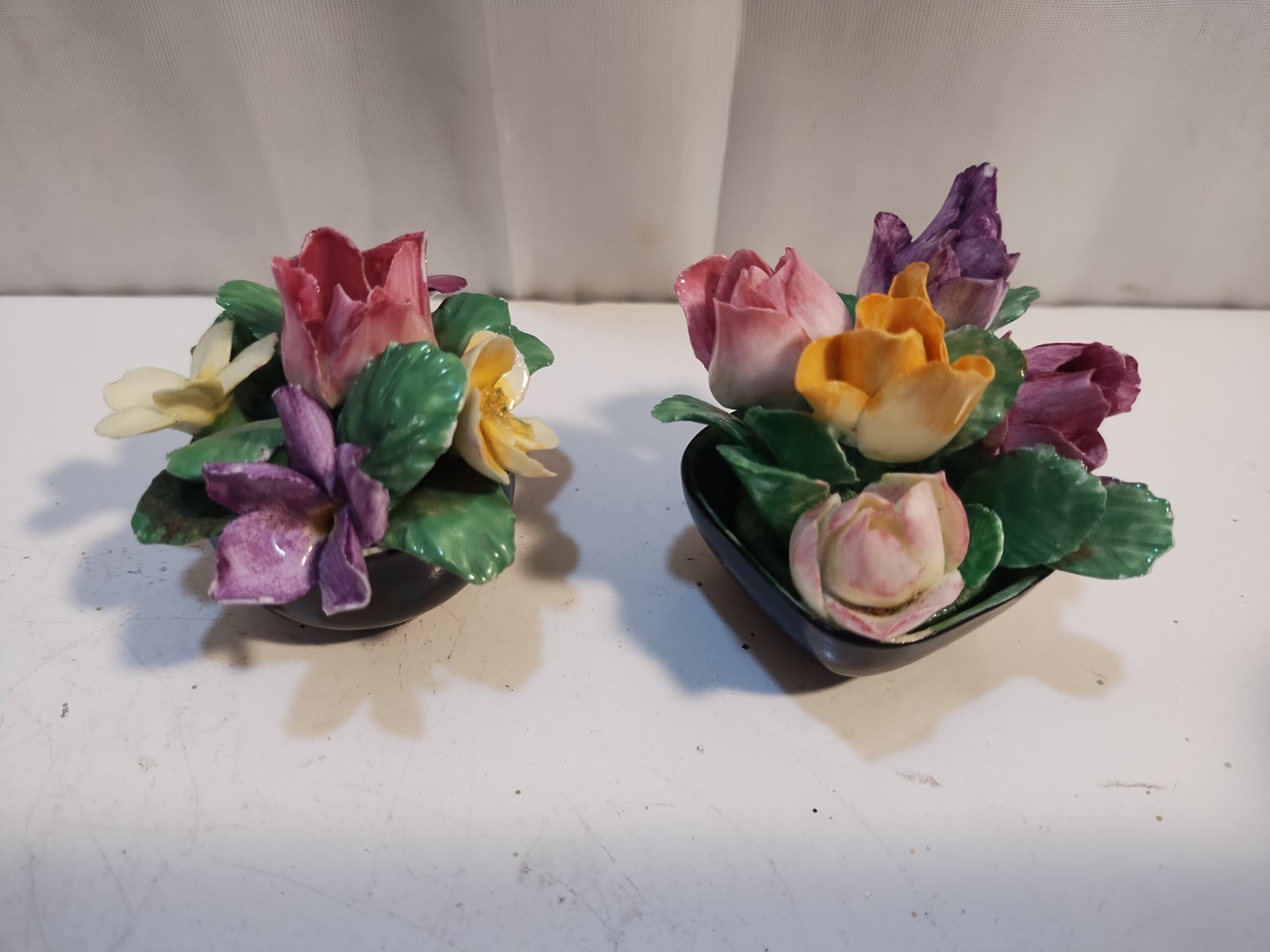 Antique Coalport Bone China Mini Potted Flower Bouquet 1.5”x2” England 2 Pc READ