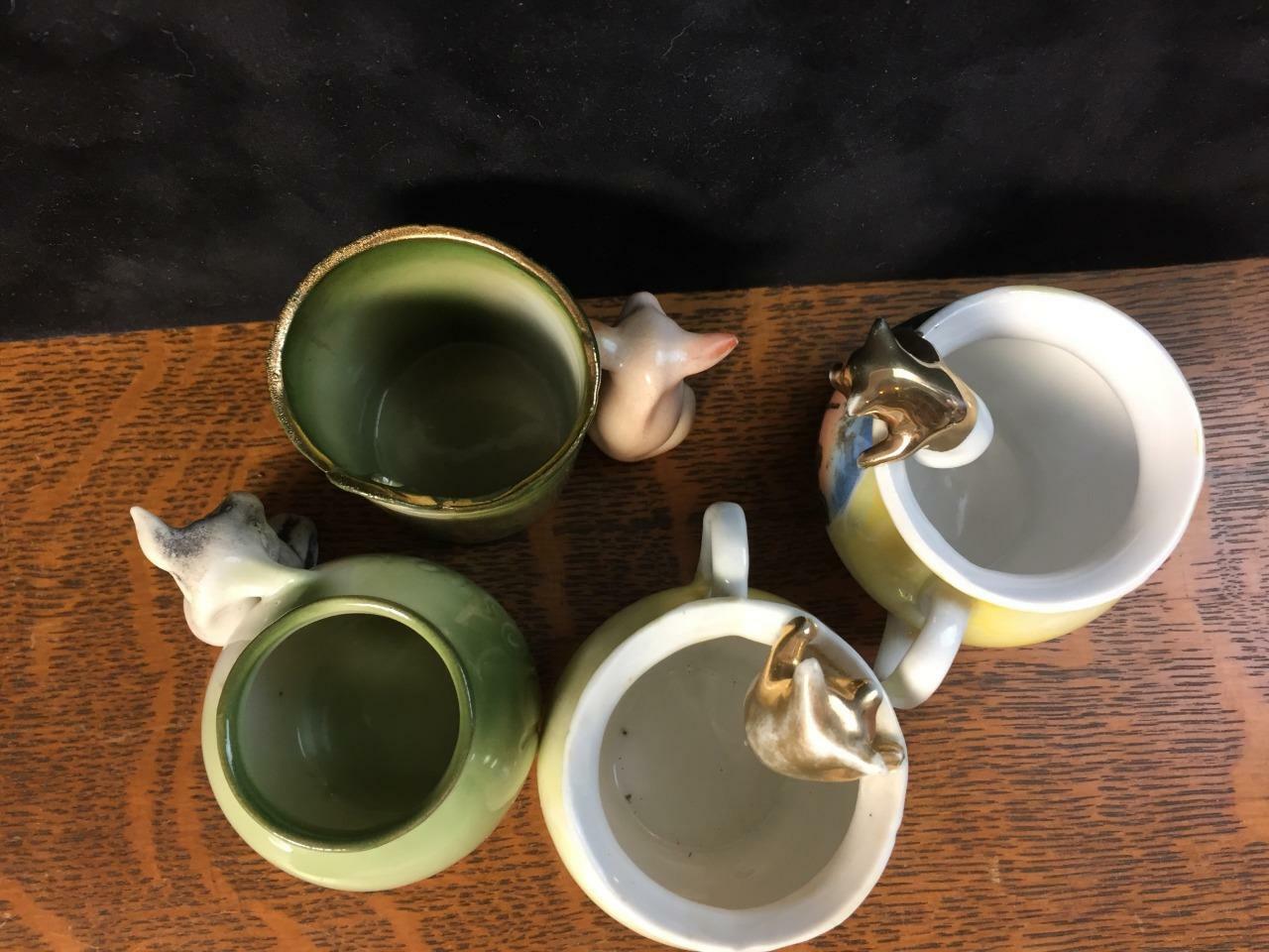 Lot of 4 Antique German Fairing China Porcelain Figurines Pigs Michigan Souvenir