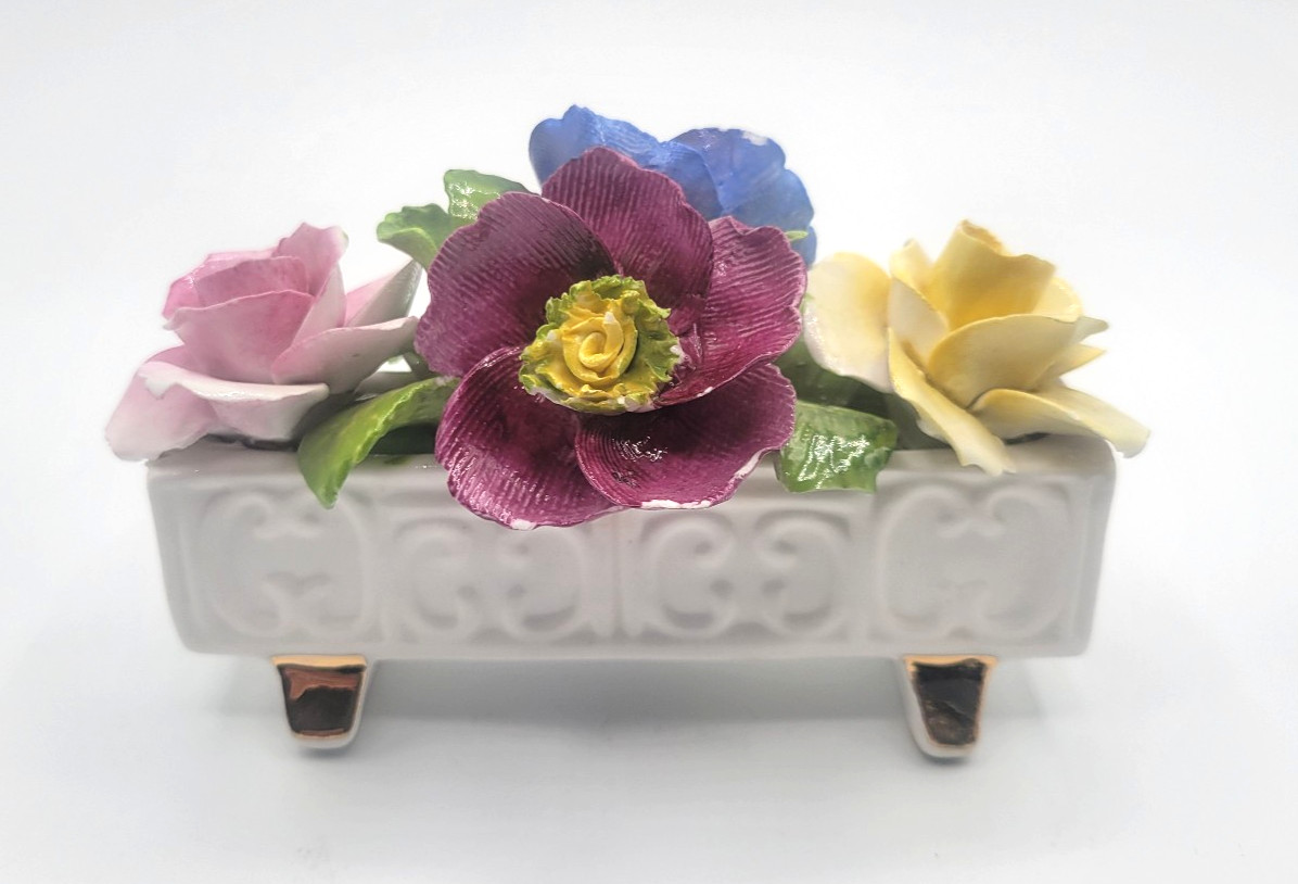JON ANTON BONE CHINA FLORAL ARTWORK FLOWER BED IN BLOOM 5″ X 3″