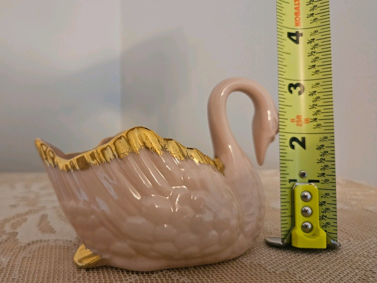 VTG LENOX PINK Swan Trinket Dish Cake Topper Cardholder 24k gold trim Blue Stamp