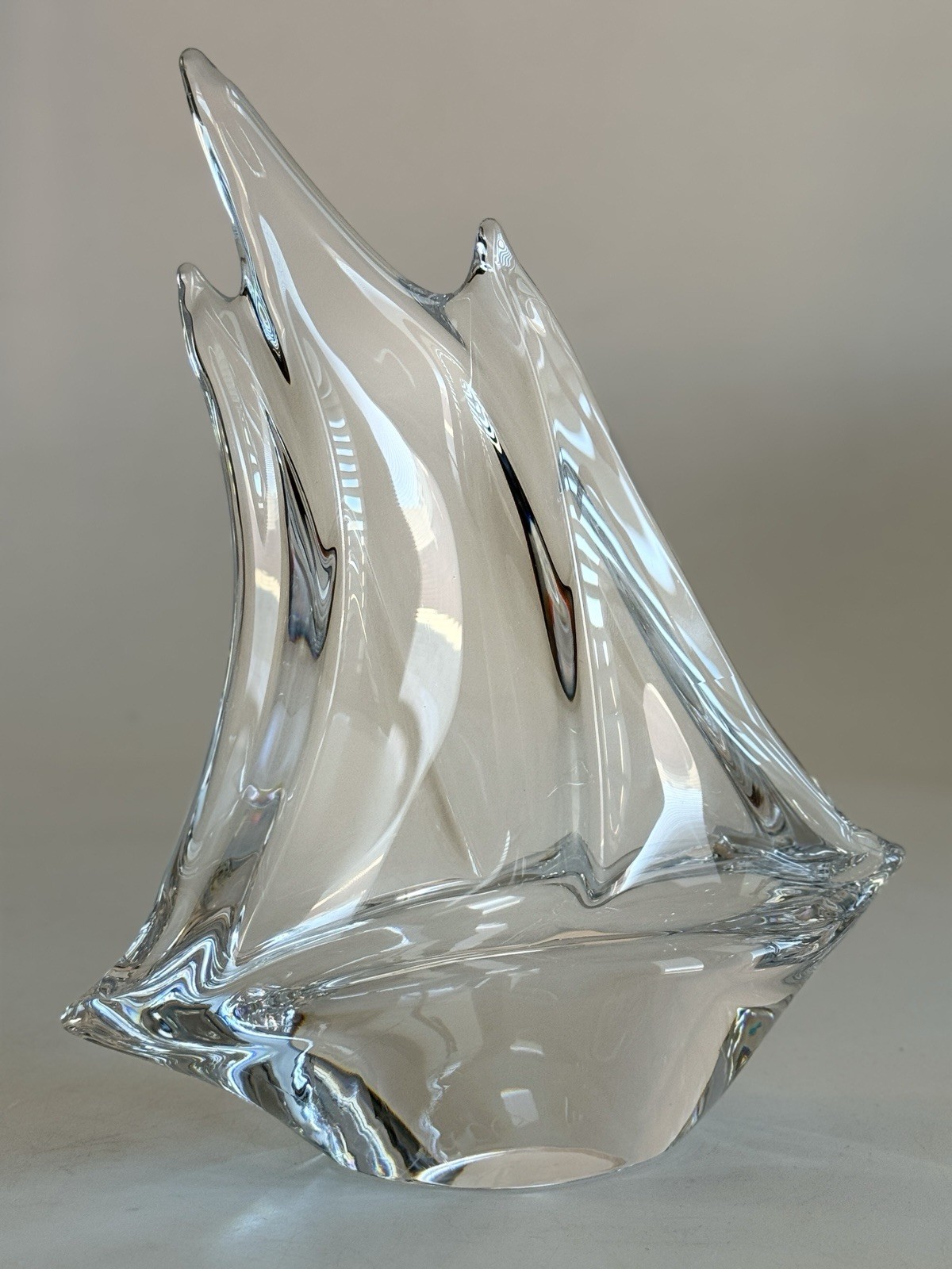 Daum Crystal Sailboat France Signed 7.75” Modern Nautical Art Glass Sculpture