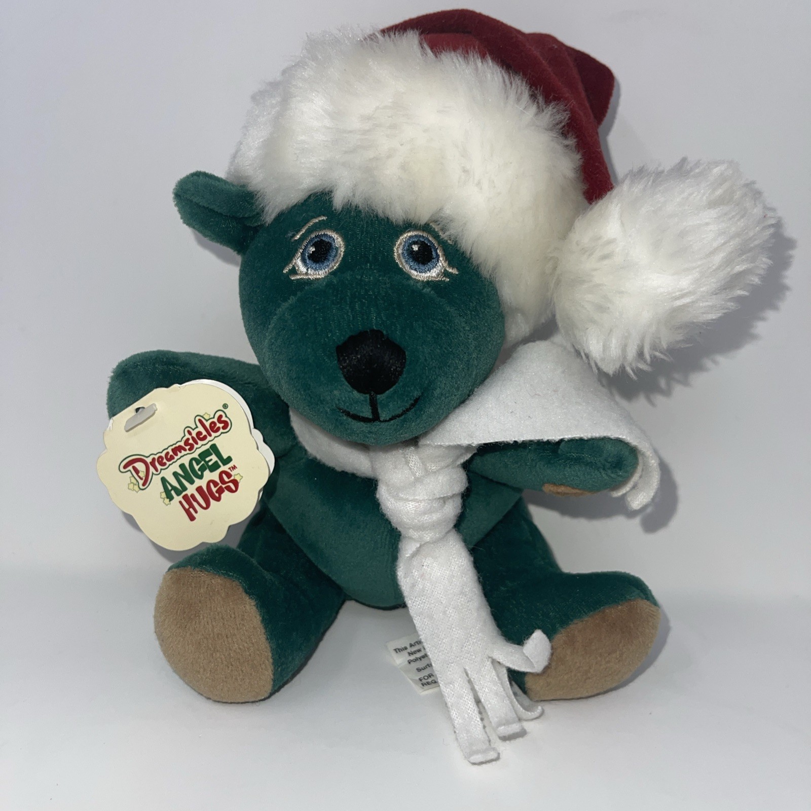 Rare VTG Dreamsicles Evergreen 7” Bear Plush Green Santa Christmas Angel Hugs