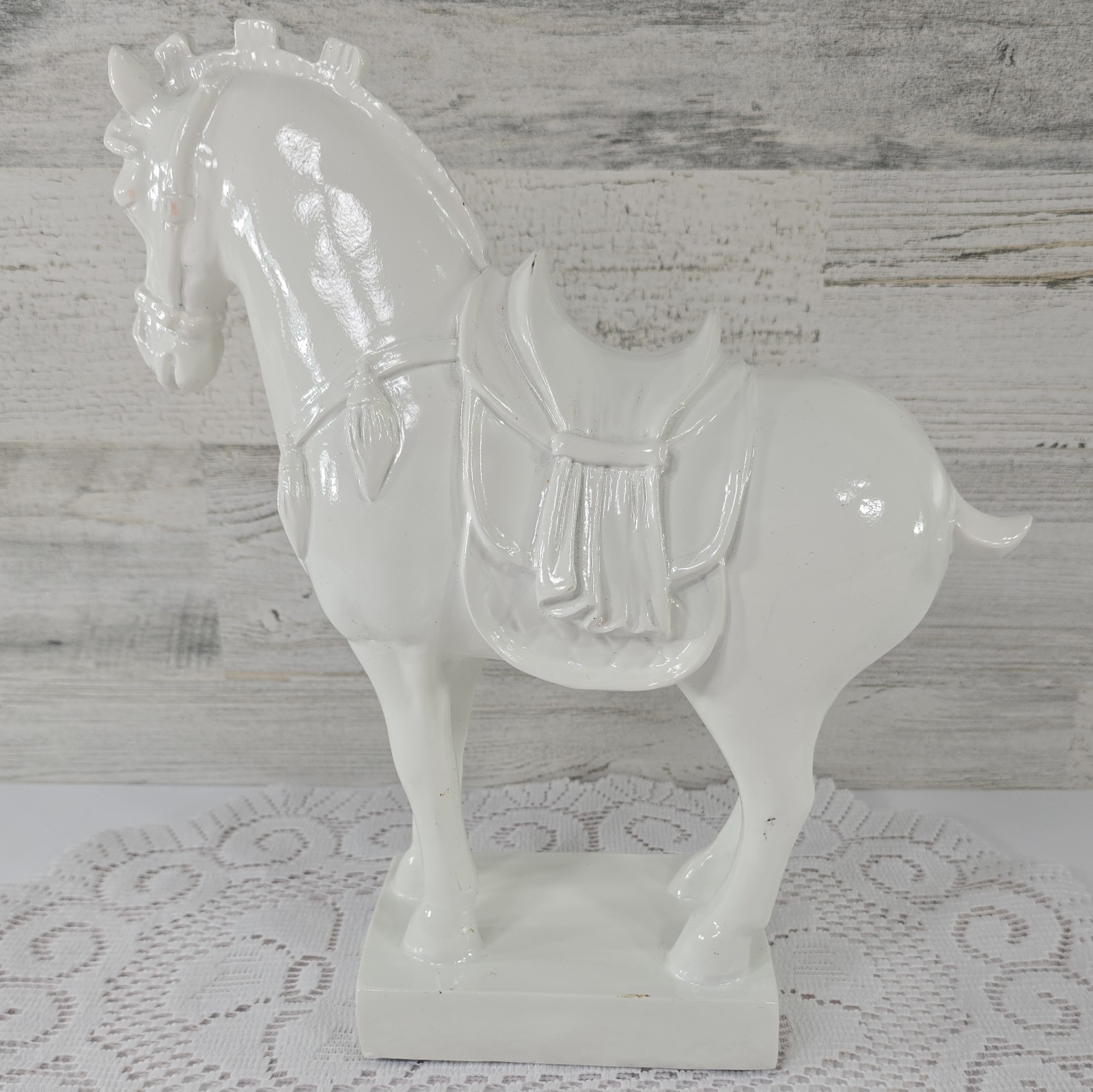 VINTAGE WHITE Trojan Horse Statue MCM War Sculpture Figurine 12 inx9 in 1lb 15oz
