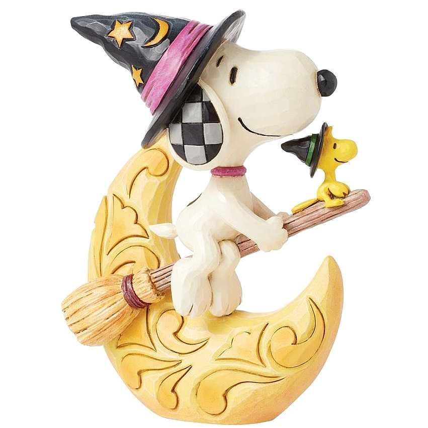 ❦ New JIM SHORE PEANUTS Figurine WITCH BROOM MOON Lights Up Snoopy Woodstock Fly