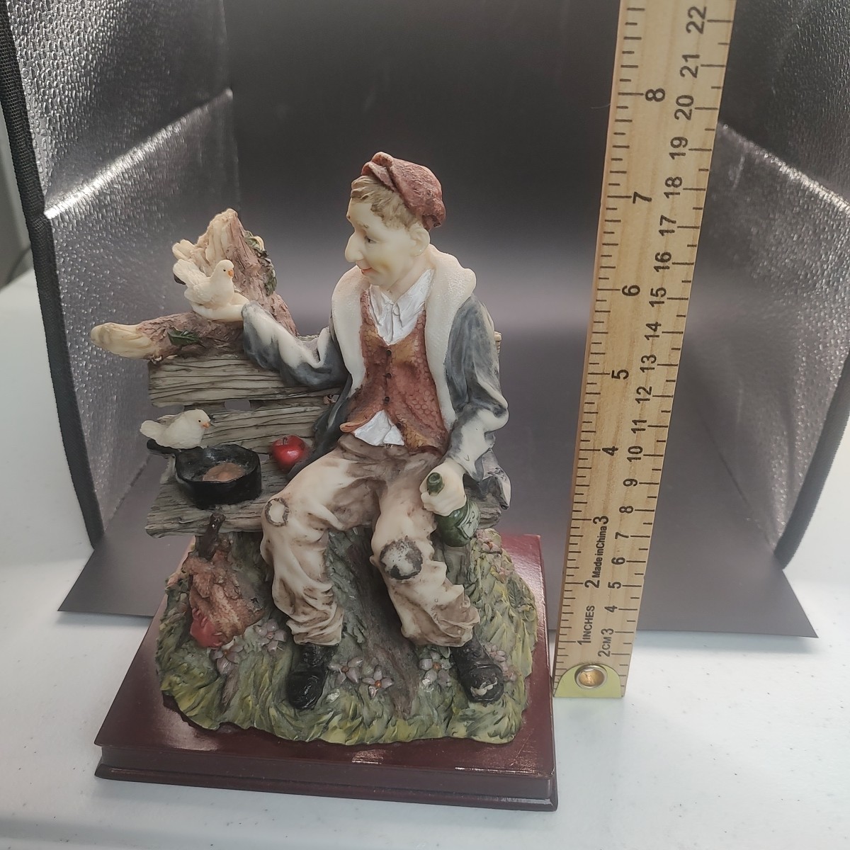 Vintage Capodimonte-style Porcelain Hobo Figurine 7 Inches Tall on Wooden Base