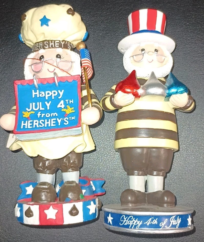 Uncle Sam 4th of July Vtg. Hershey Figurine Set Of 2 Patriotic USA Resin Decor