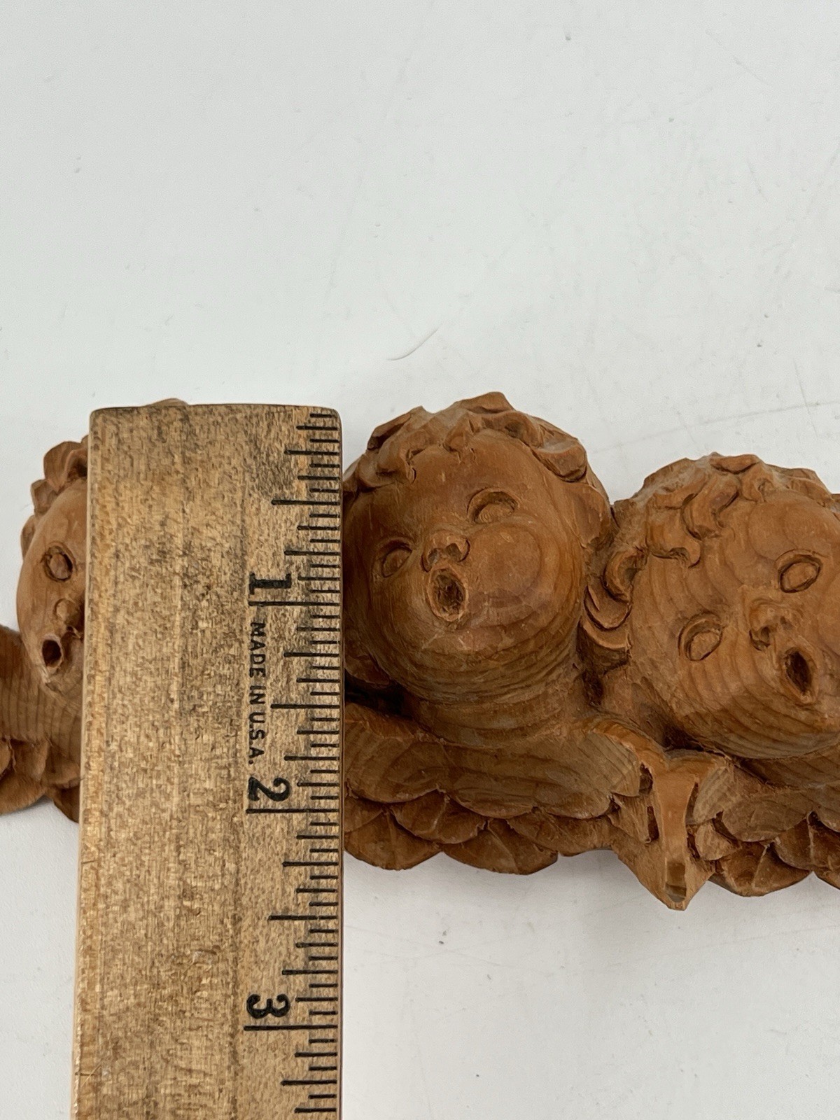 Vtg Wood Carved Angelic Children Cherubs Putti 3d Sculpture Wall Decor 7×2.5