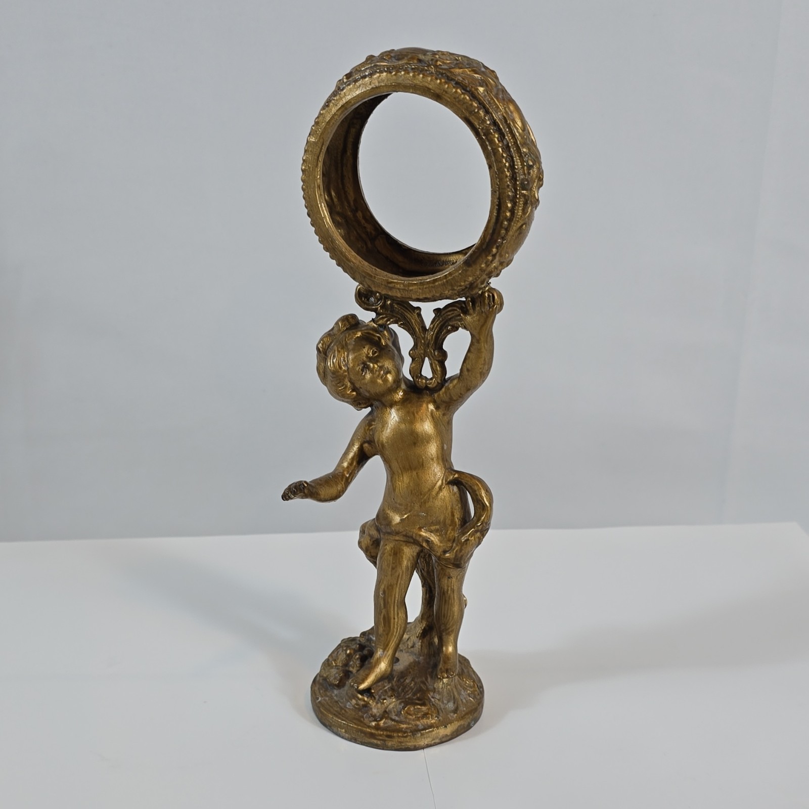 Antique Gold Angel Metal Figurine 8in Decorative Sculpture Ornament Adults