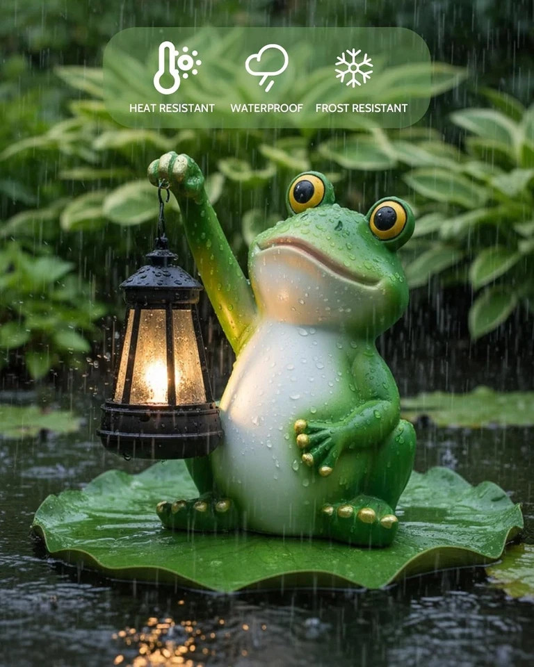 Solar Frog Garden Statue Light Outdoor Waterproof Decorative Lantern Green