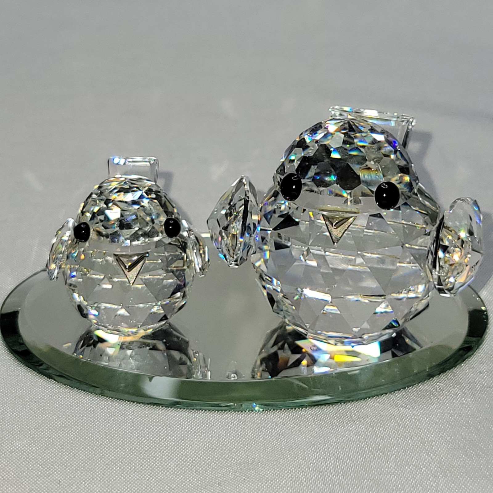 Swarovski Silver Crystal Sparrows Pair Metal Beaks 1 large 1 small w/ mirror