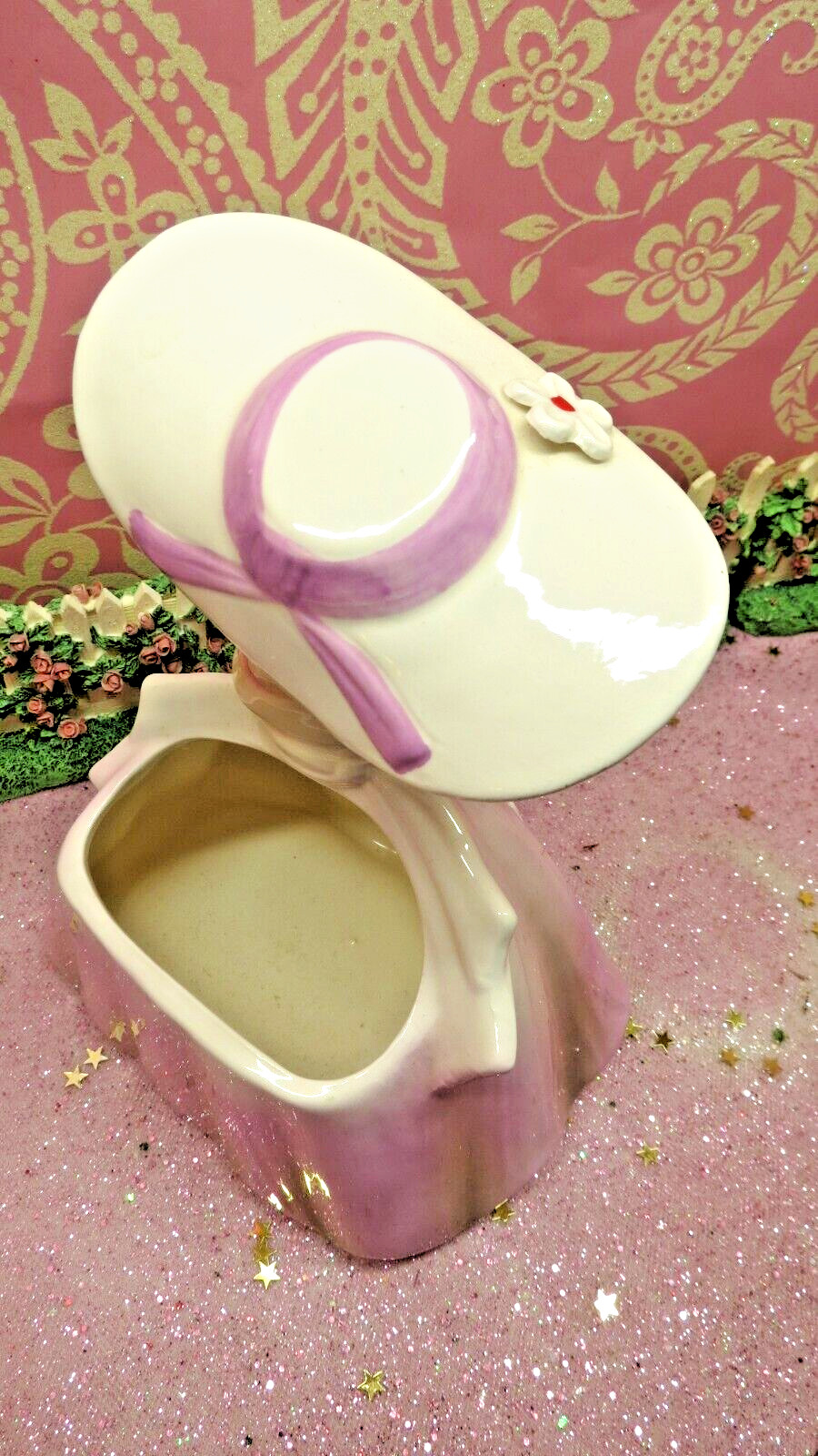 Vtg Pink Southern Belle Shopper Party Girl BIG BOW HAT DAISY HAT Samson 5296 A