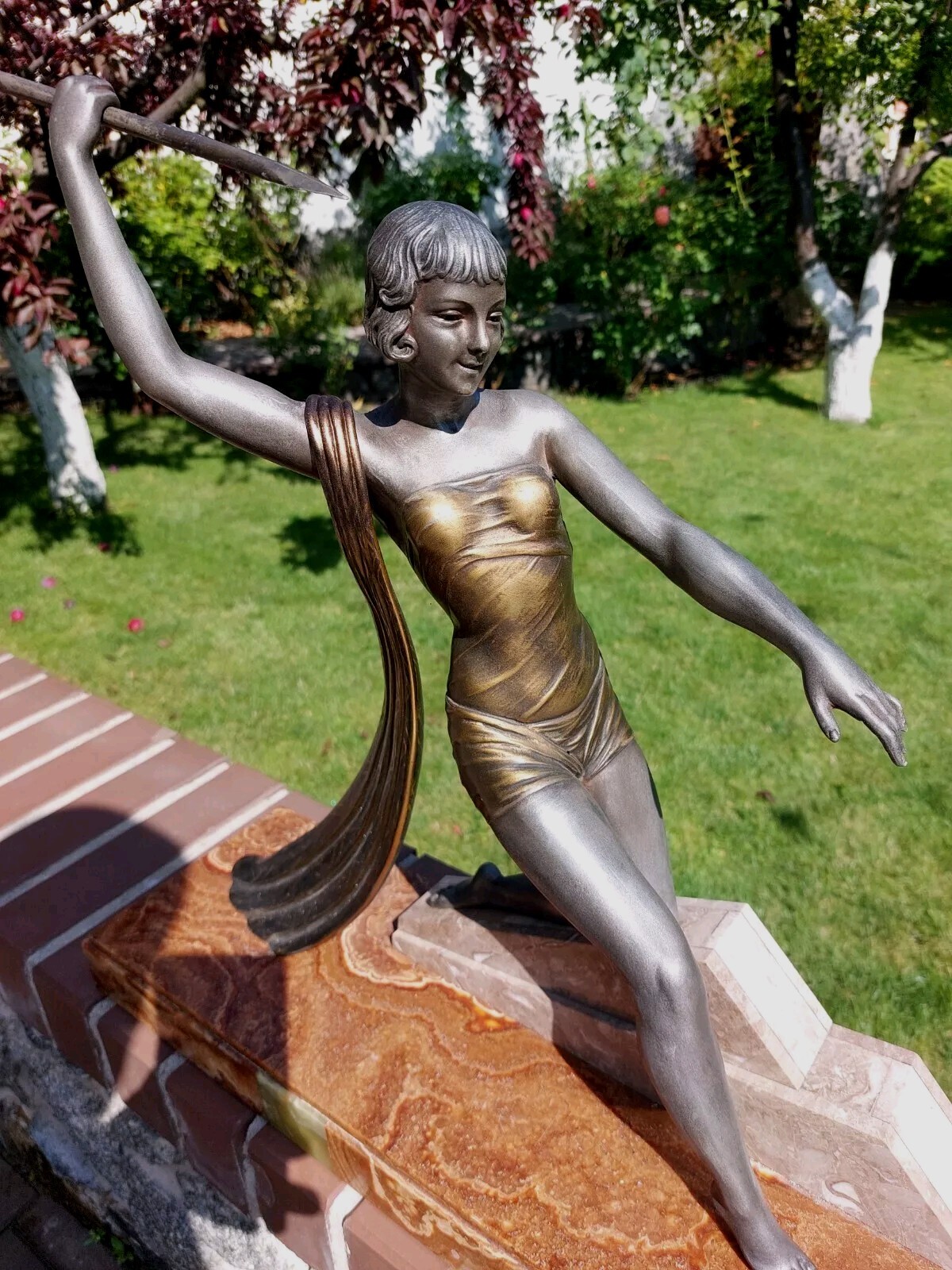 J. DAUVERGNE (XIX-XX) Diana the Huntress Chasing Antilopes Art Deco