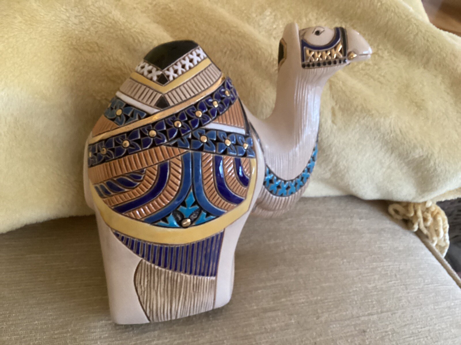Artesania Rinconada, “Camel”, #407, Beige With Blue, Yellow, Orange, 24k Gold