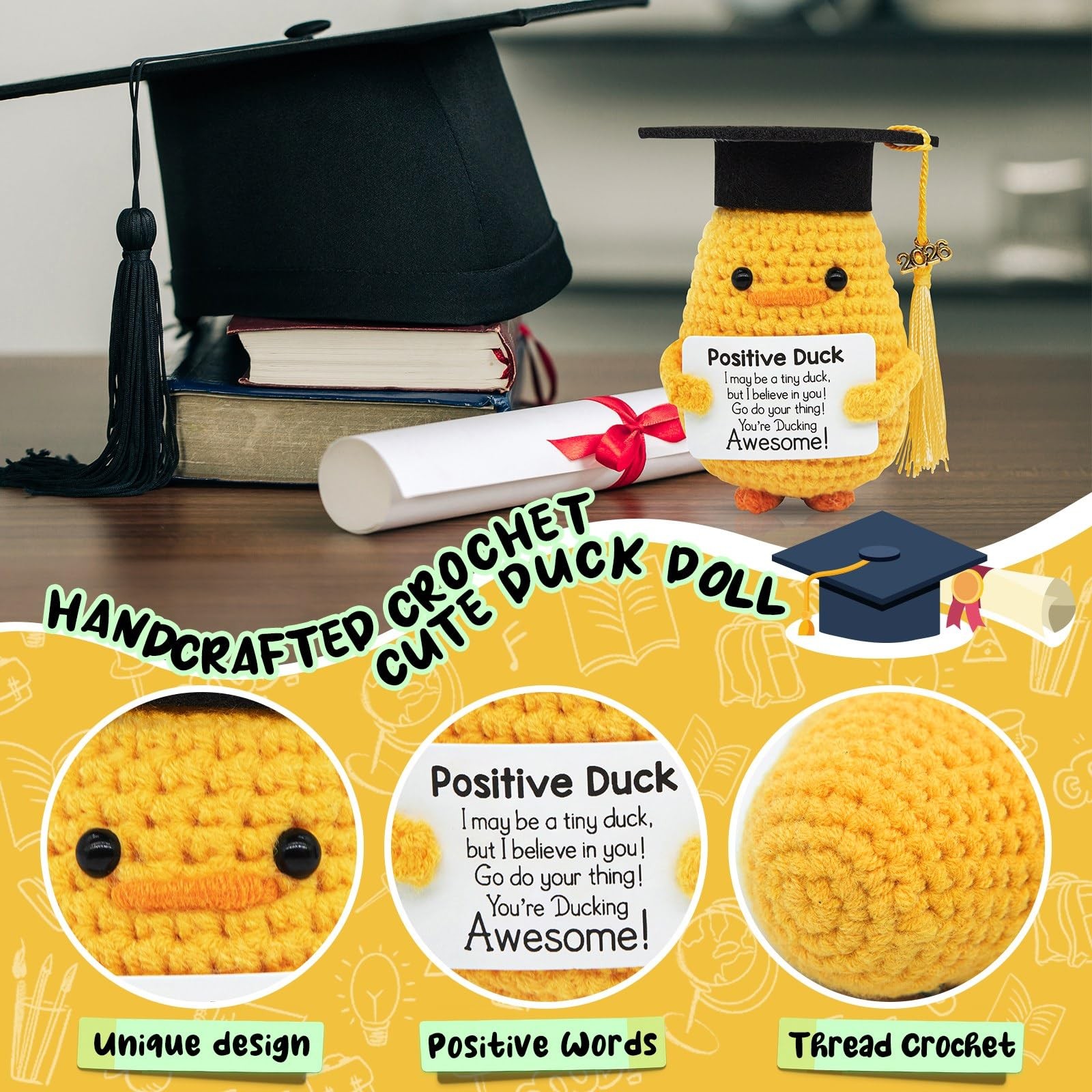 Class of 2026 Graduation Duck Plush Gift Cap Card Tassels for Her Him Grad 2026