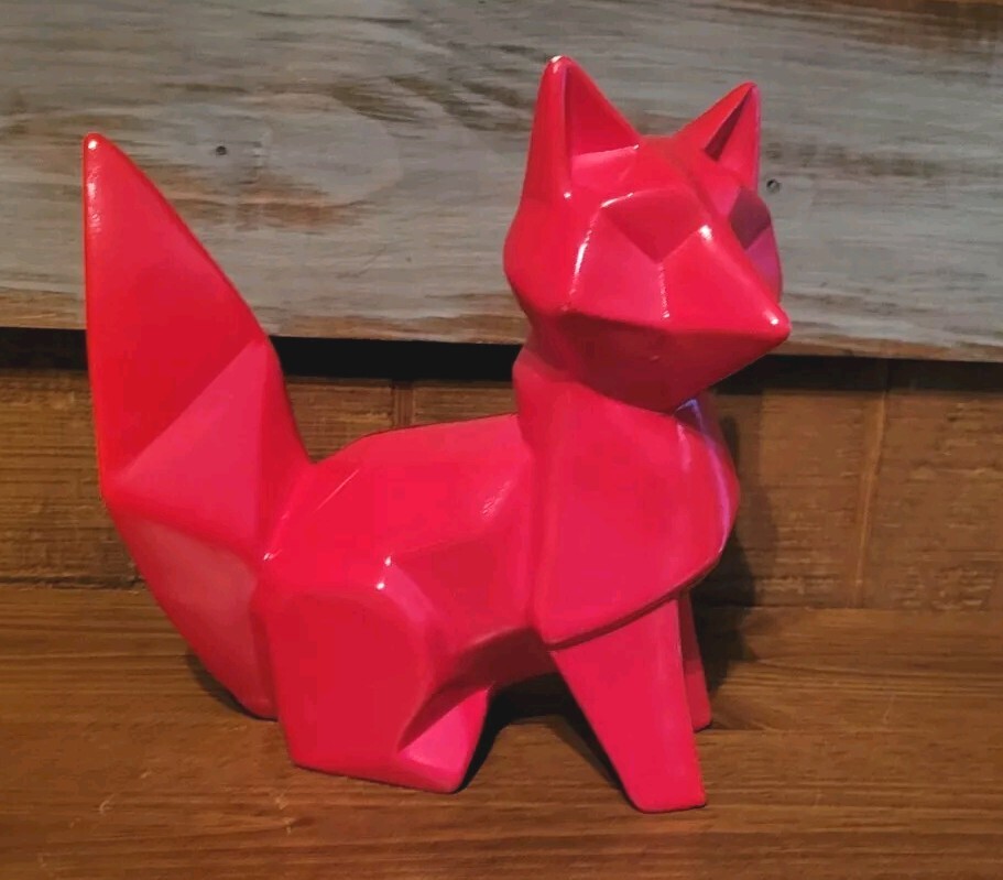 Geometric Low Poly Origami Red Orange Fox Ceramic Statue Figurine 8.5″ X 9″