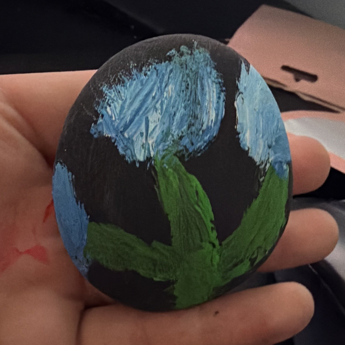 Hand-Painted Signed Stone Floral Rock, Black Blue Green, Rick Rimmer TikTok