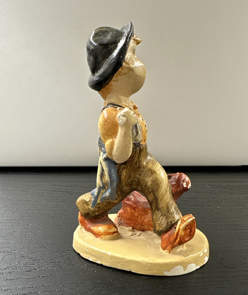 Vintage Plaster or Chalkware 5.5” Figurine Of Boy With Dog