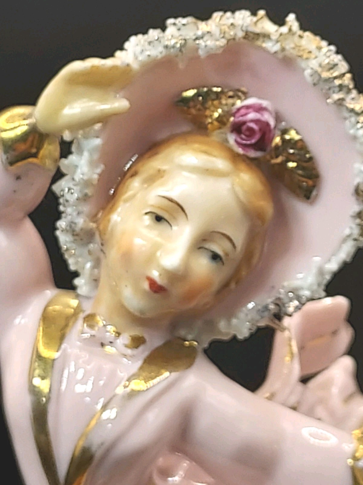 Vintage Lefton Windblown Girl Figurine Pink Dress Gold Trim 1955 KW386 Japan