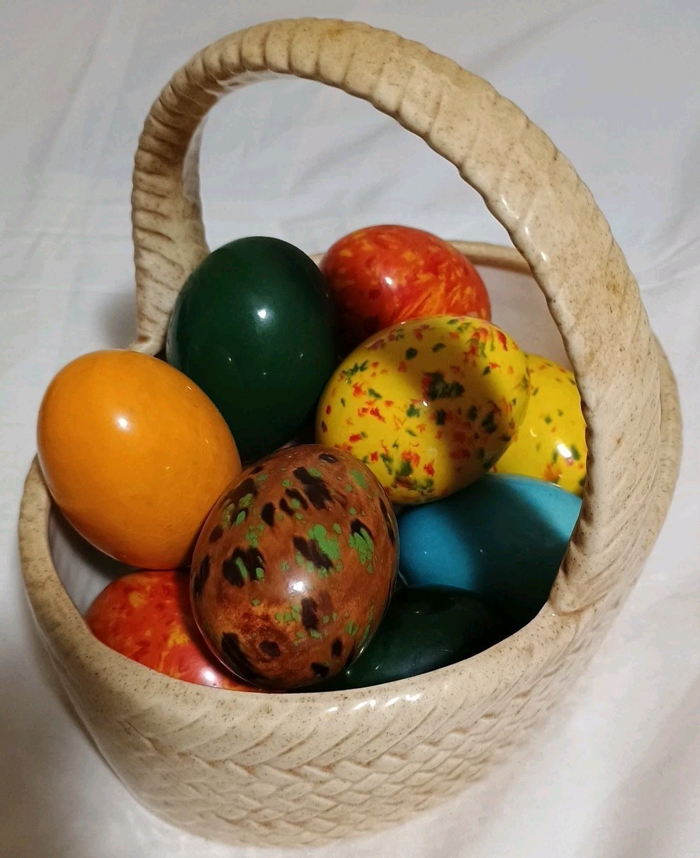 13 Pc Ceramic Easter Eggs Basket Flower Lot🏵️Speckled Glazed Decor Vintage 1979