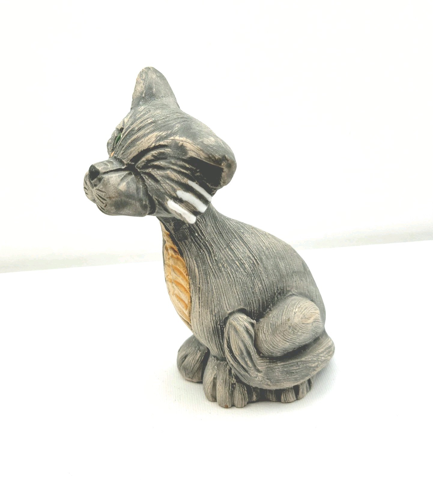 Whimsical Winking Gray Cat Figurine Sitting Kitty Hand Made In Uruguay 4″ READ